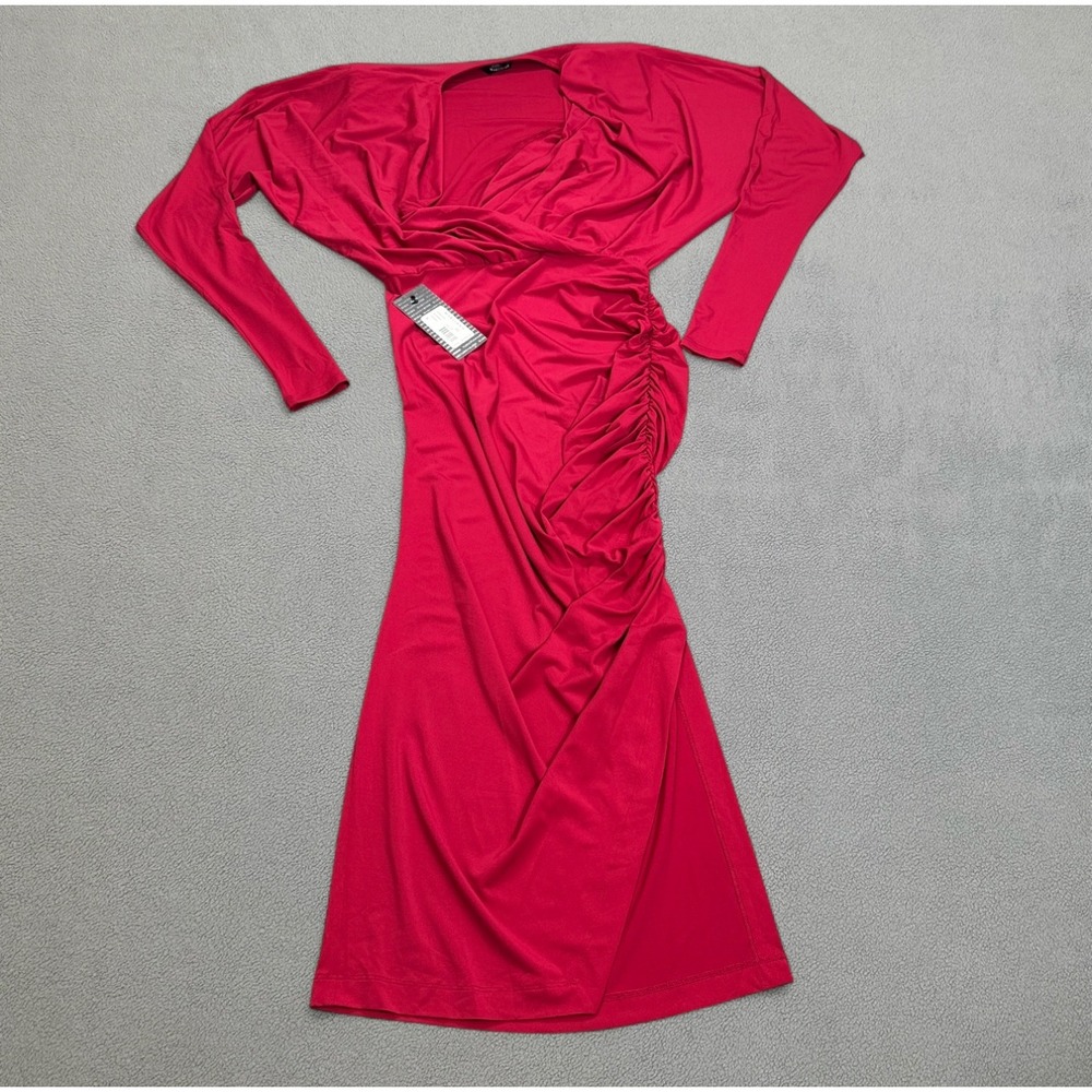 NWT Marciano Guess Dress S Magenta Long Sleeve Ruched Bodycon Above Knee Party